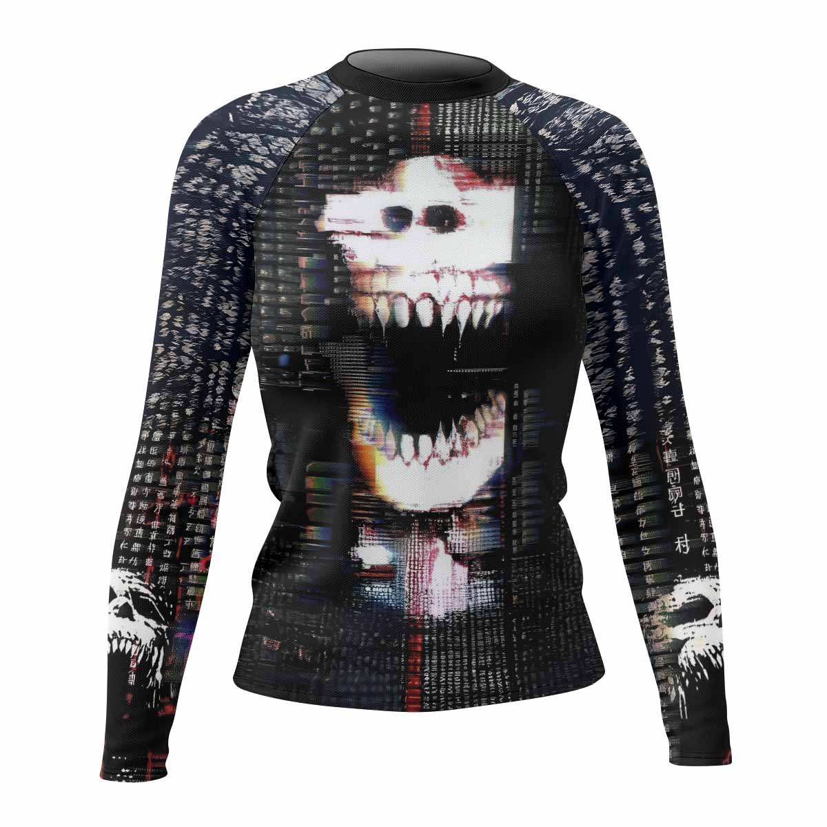 Digital Fear Protocol Women's Rash Guard Long Sleeve - front view mockup 