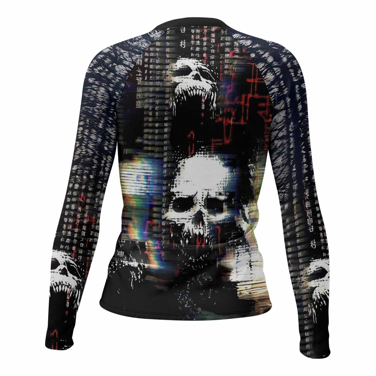 Digital Fear Protocol Women's Rash Guard Long Sleeve - back view mockup 