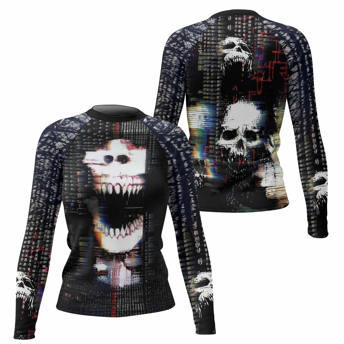 Digital Fear Protocol Women's Rash Guard Long Sleeve - front and back view