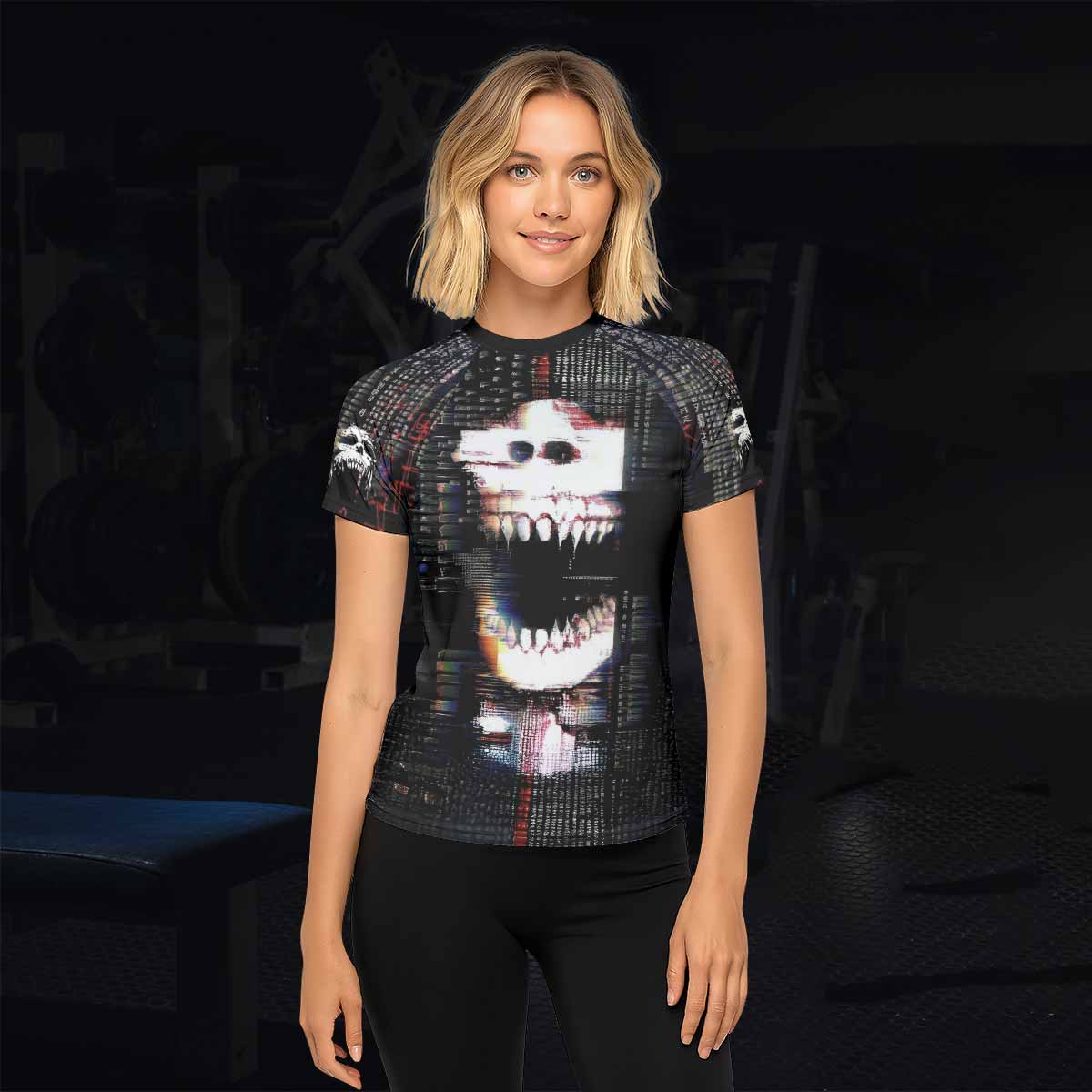 Digital Fear Protocol Women's Rash Guard Short Sleeve - lifestyle view