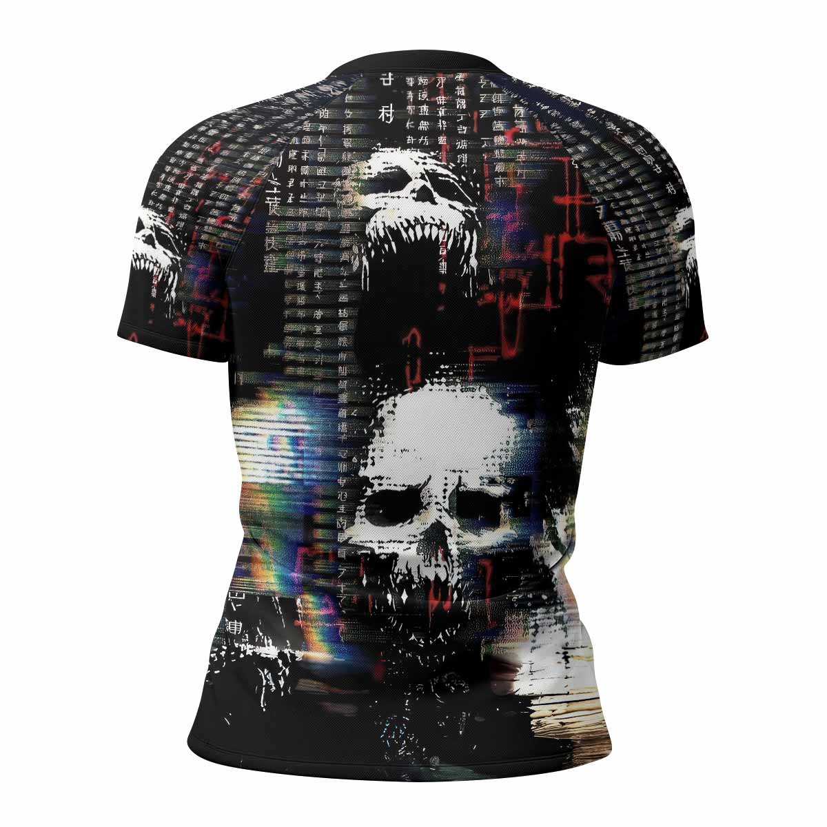 Digital Fear Protocol Women's Rash Guard Short Sleeve - back view mockup 