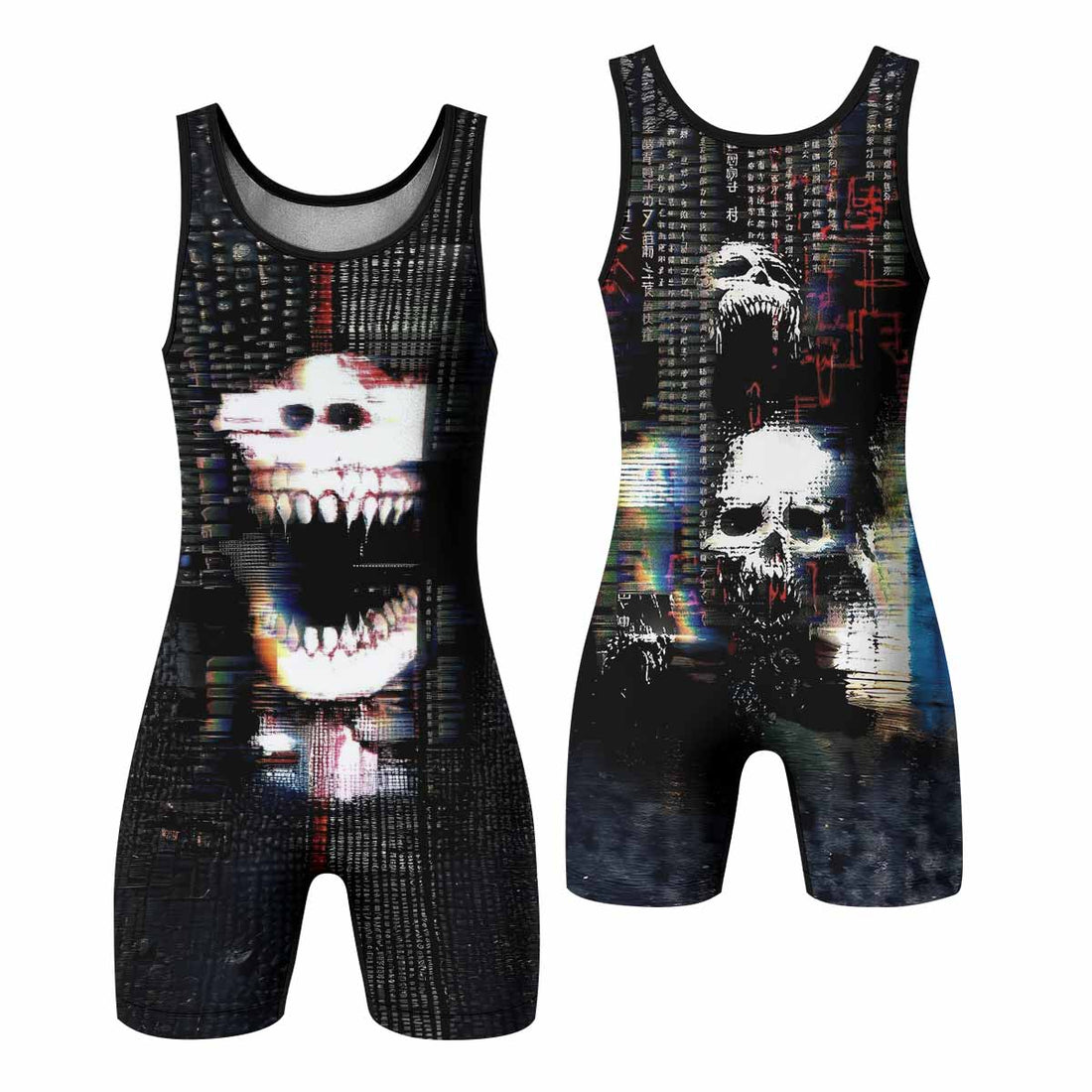 Digital Fear Protocol Wrestling Singlet - front and back view