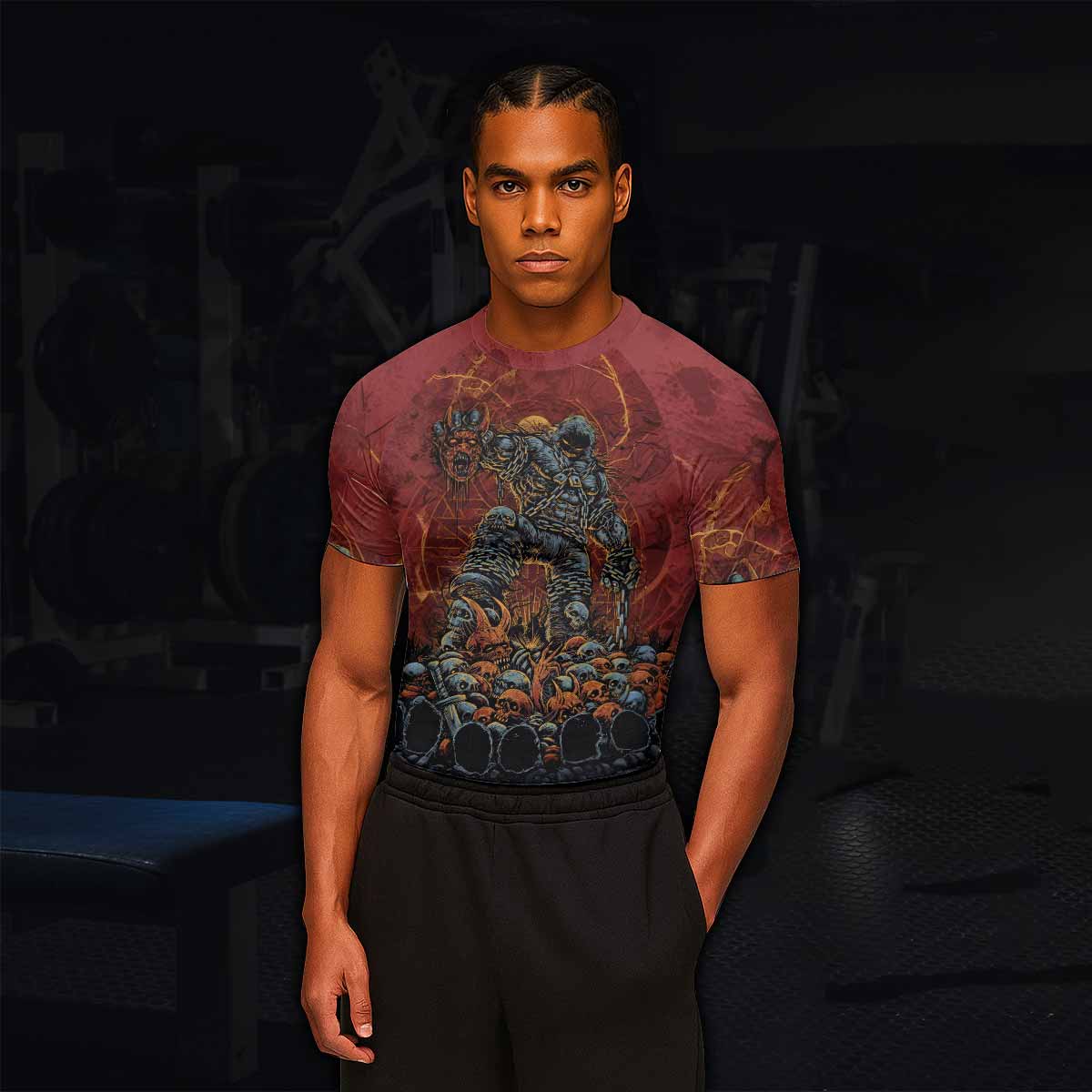 Disturbed Dominion Men’s Short Sleeve Rash Guard - lifestyle view