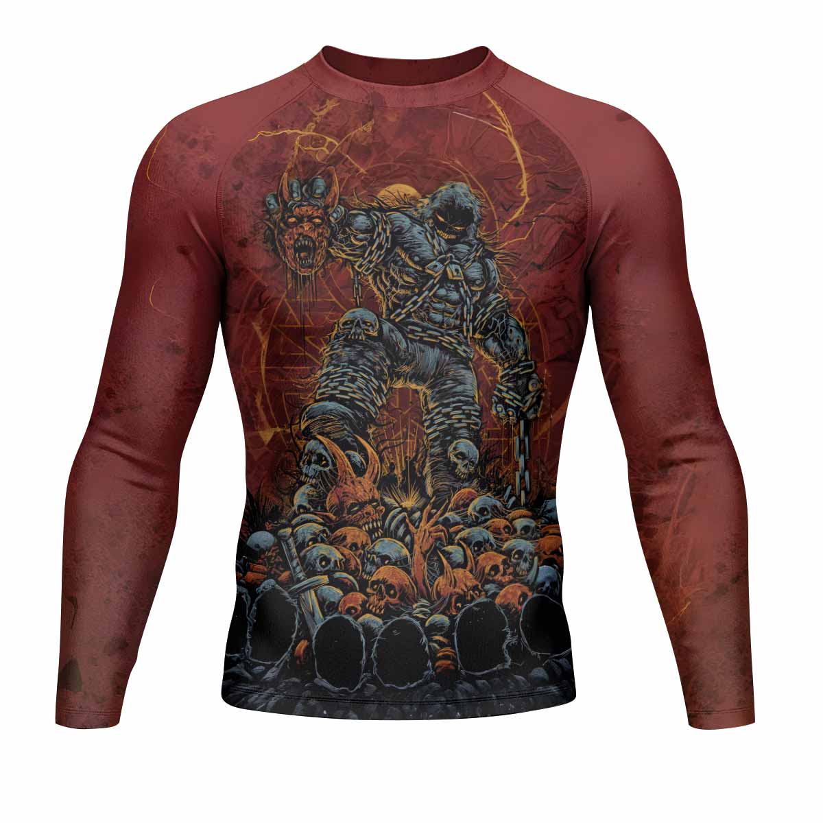 Disturbed Dominion Men’s Long Sleeve Rash Guard - front view mockup