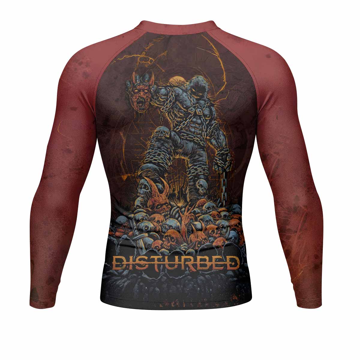Disturbed Dominion Men’s Long Sleeve Rash Guard - back view mockup