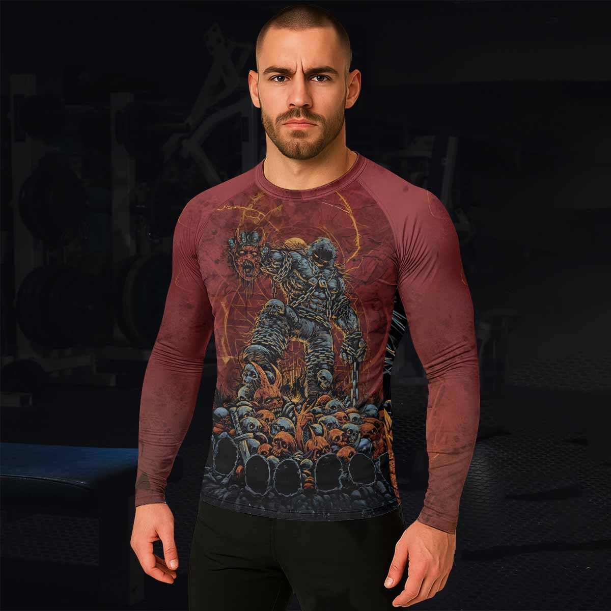 Disturbed Dominion Men’s Long Sleeve Rash Guard - lifestyle view