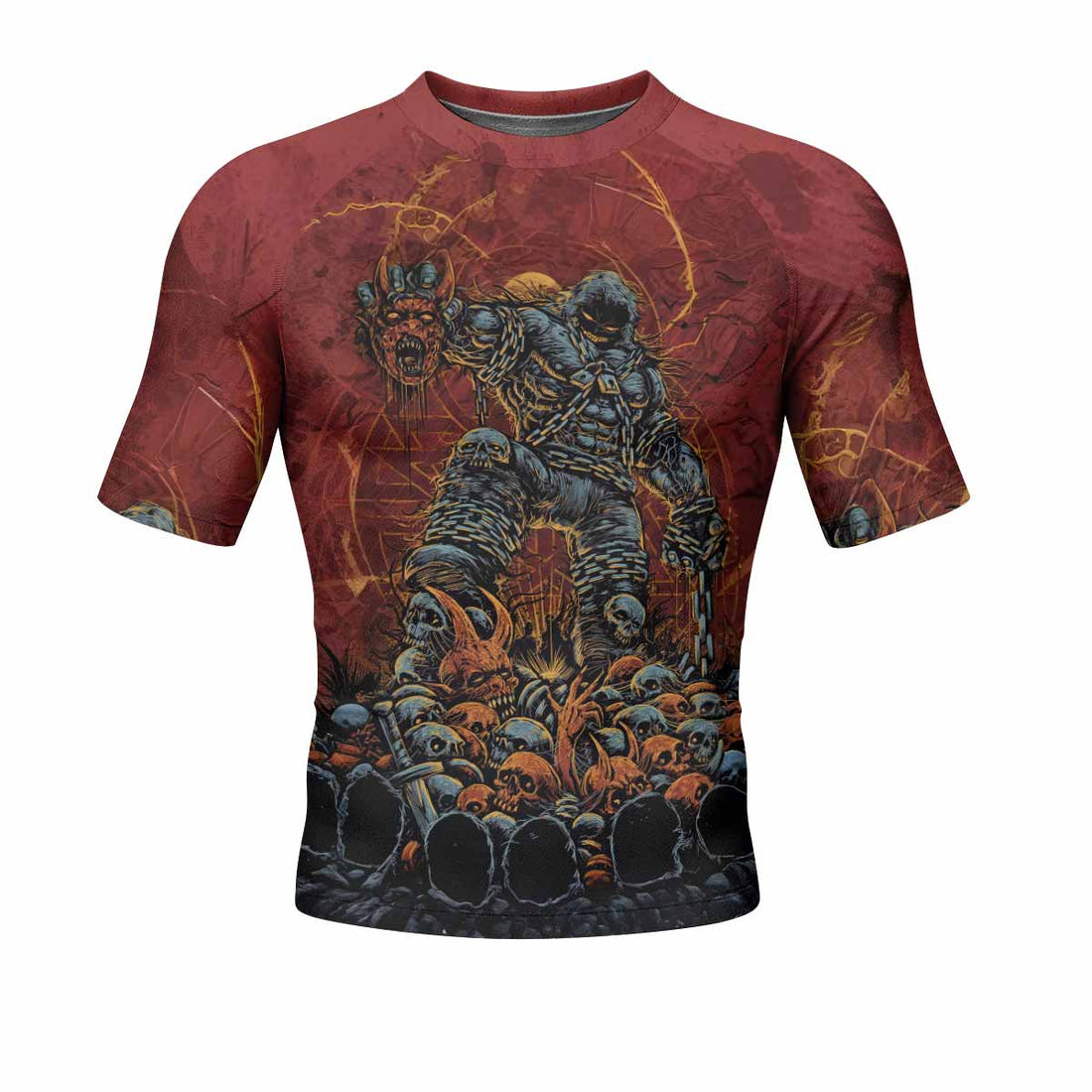 Disturbed Dominion Short Sleeve Rash Guard – front and back view