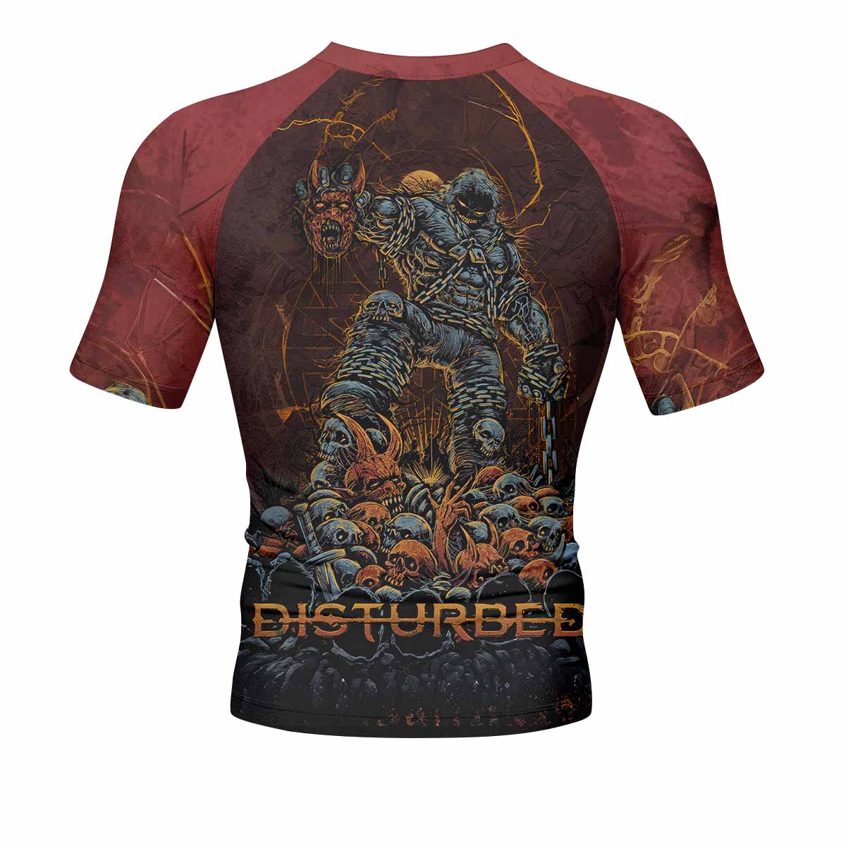 Disturbed Dominion Men’s Short Sleeve Rash Guard - back view mockup
