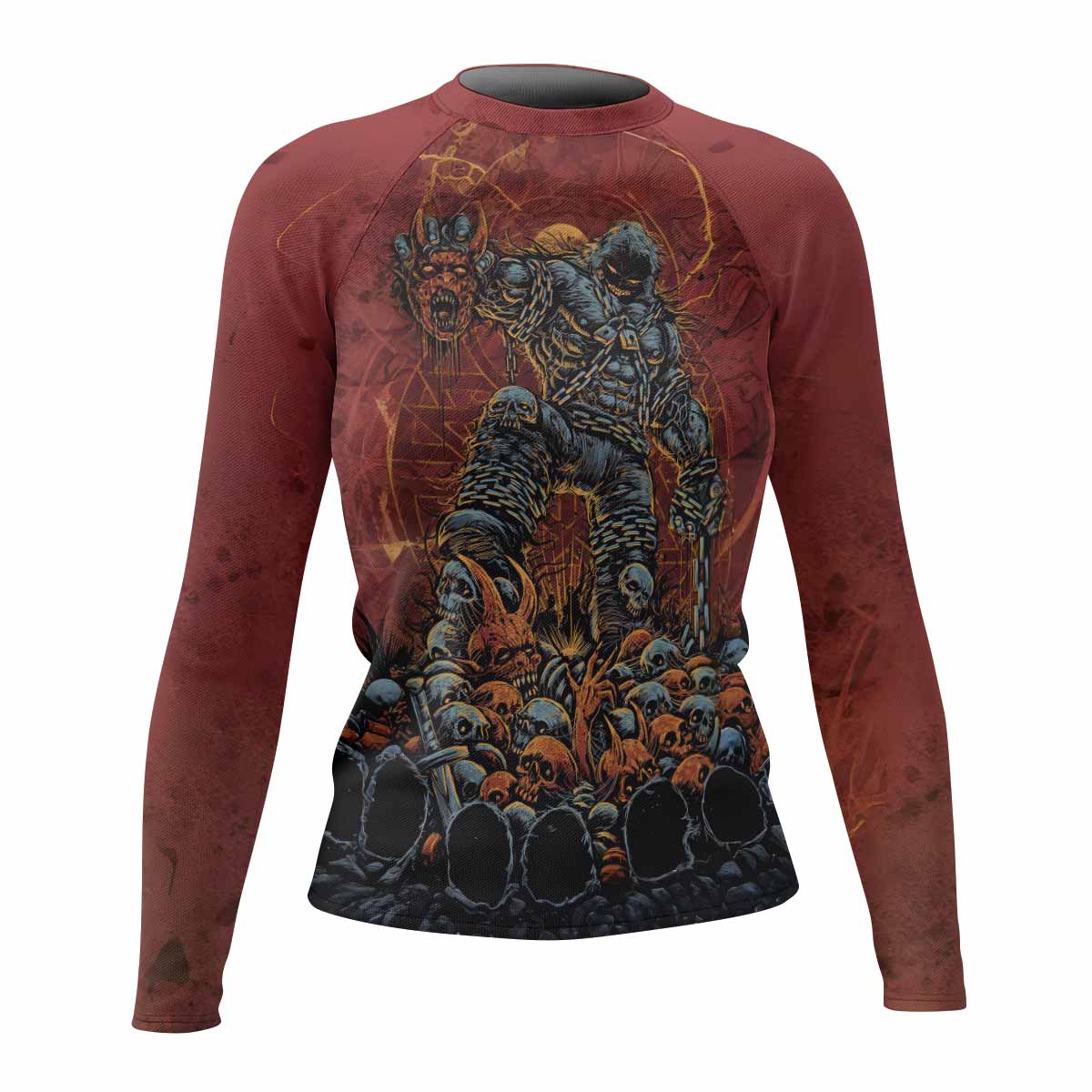 Disturbed Dominion Women’s Long Sleeve Rash Guard - front view mockup