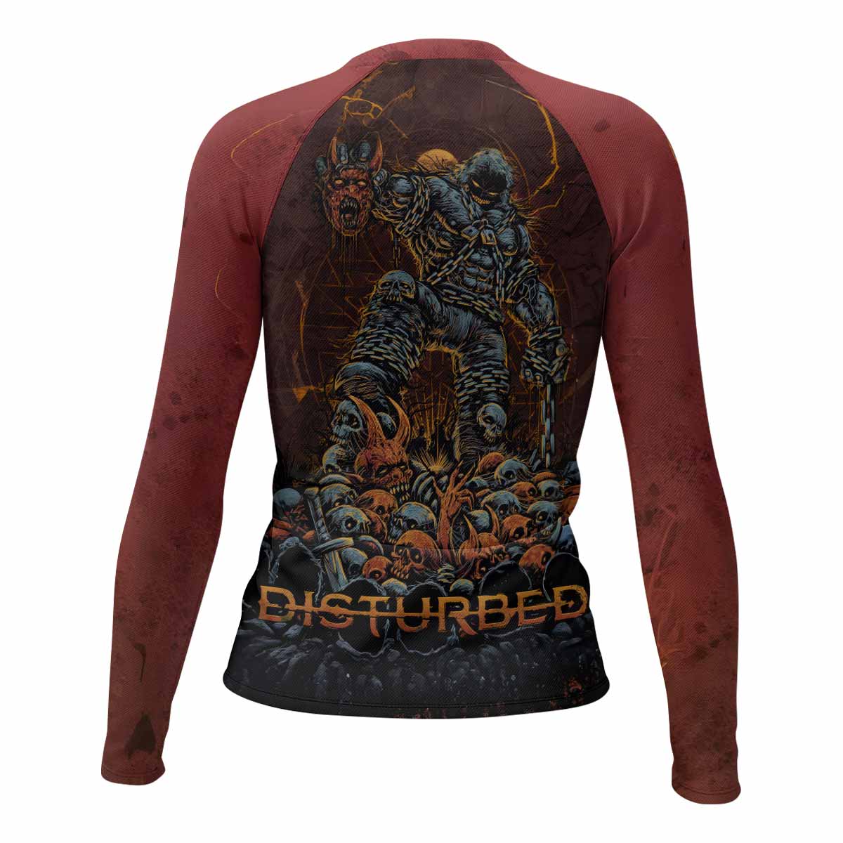 Disturbed Dominion Women’s Long Sleeve Rash Guard - back view mockup