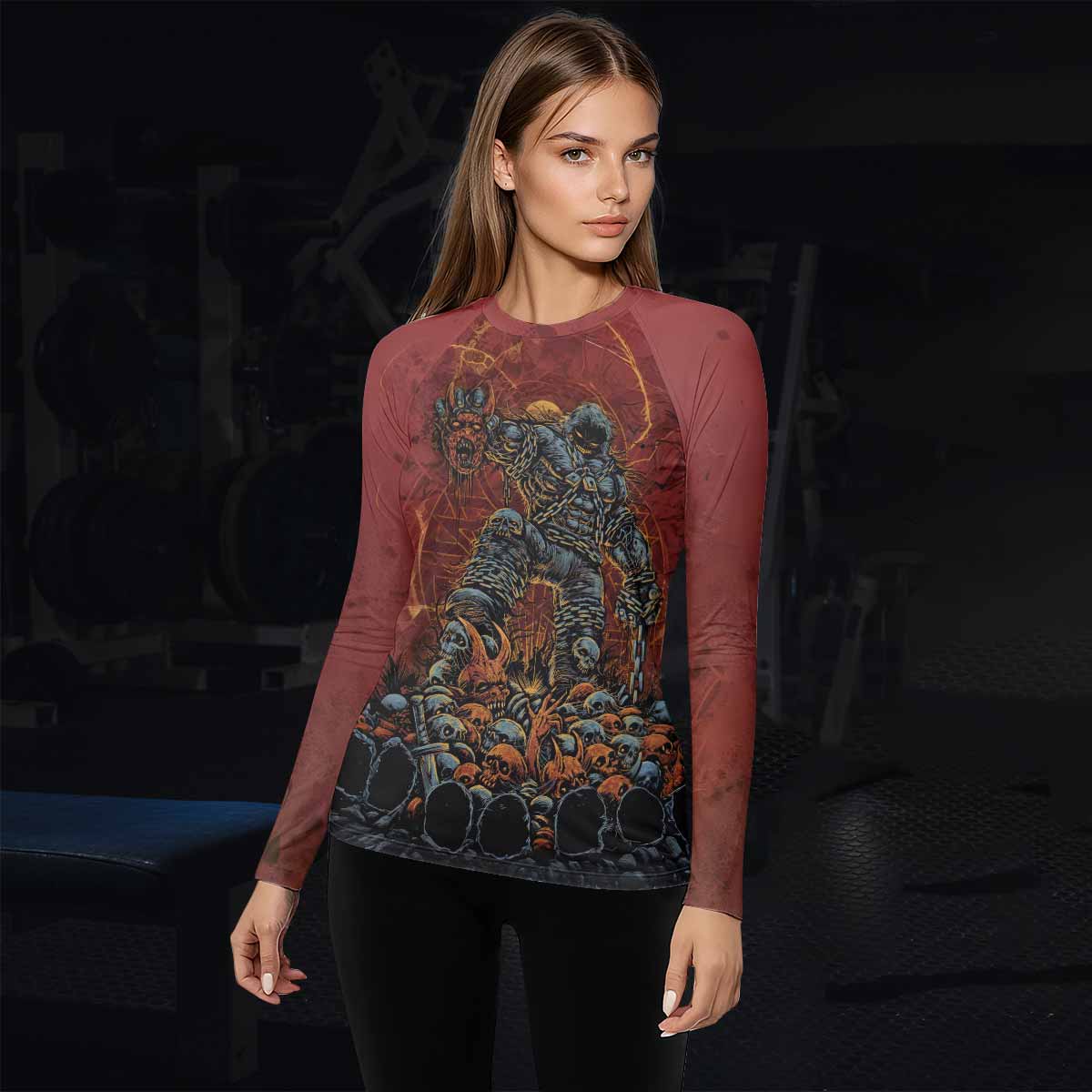 Disturbed Dominion Women’s Long Sleeve Rash Guard - lifestyle view