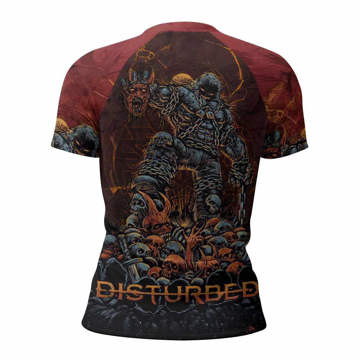 Disturbed Dominion Women’s Short Sleeve Rash Guard - back view mockup