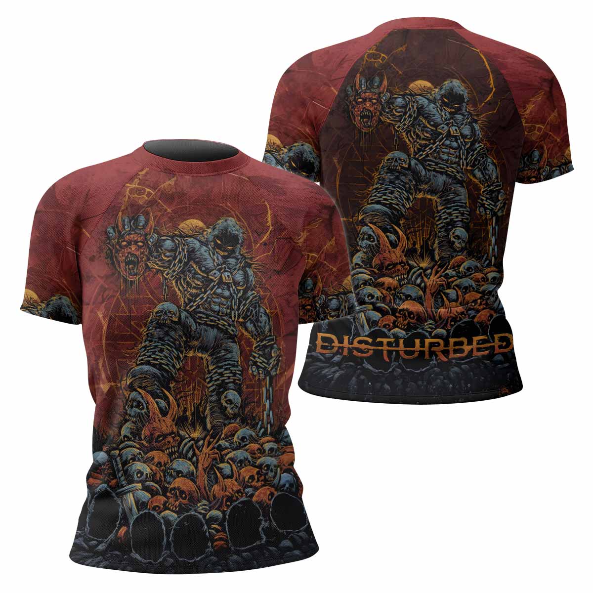 Disturbed Dominion Women’s Short Sleeve Rash Guard - front and back view