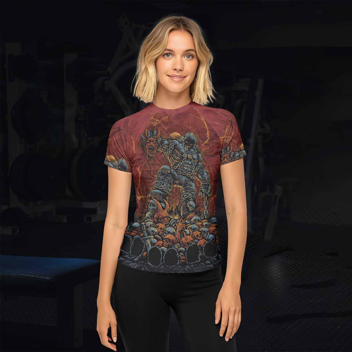 Disturbed Dominion Women’s Short Sleeve Rash Guard - lifestyle view