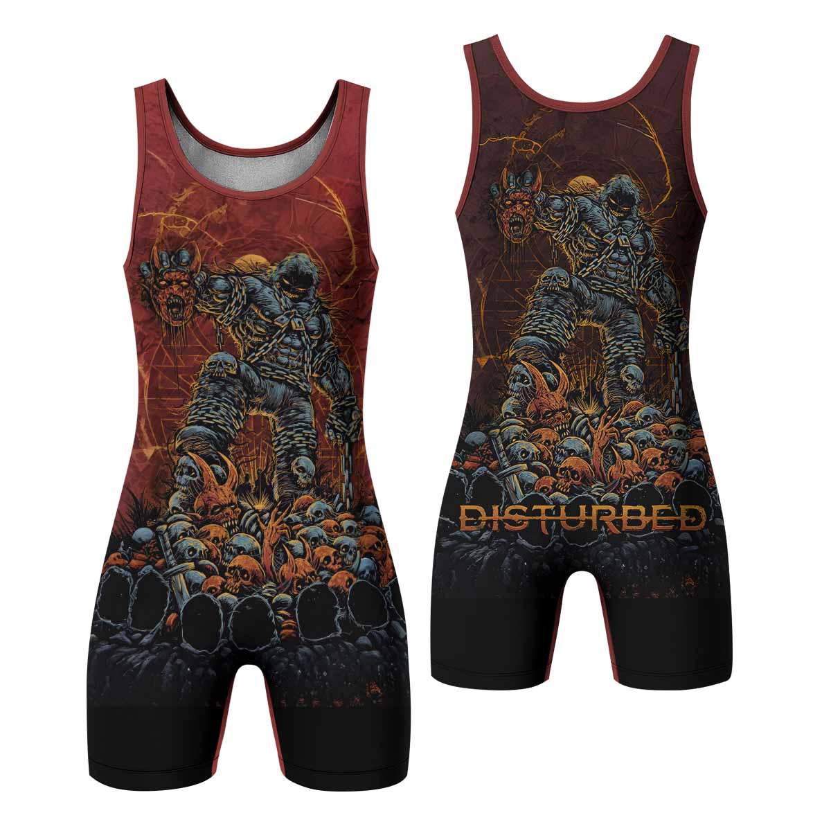 Disturbed Dominion Wrestling Singlet - front and back view