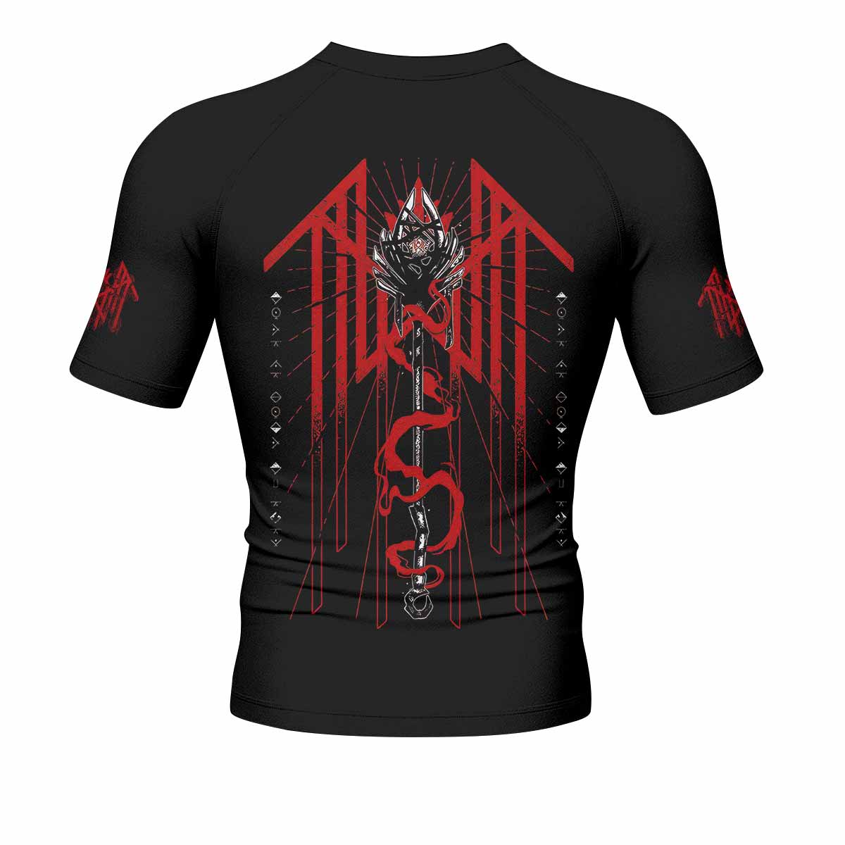 Divine Offering Men's Rash Guard Short Sleeve - back view mockup 