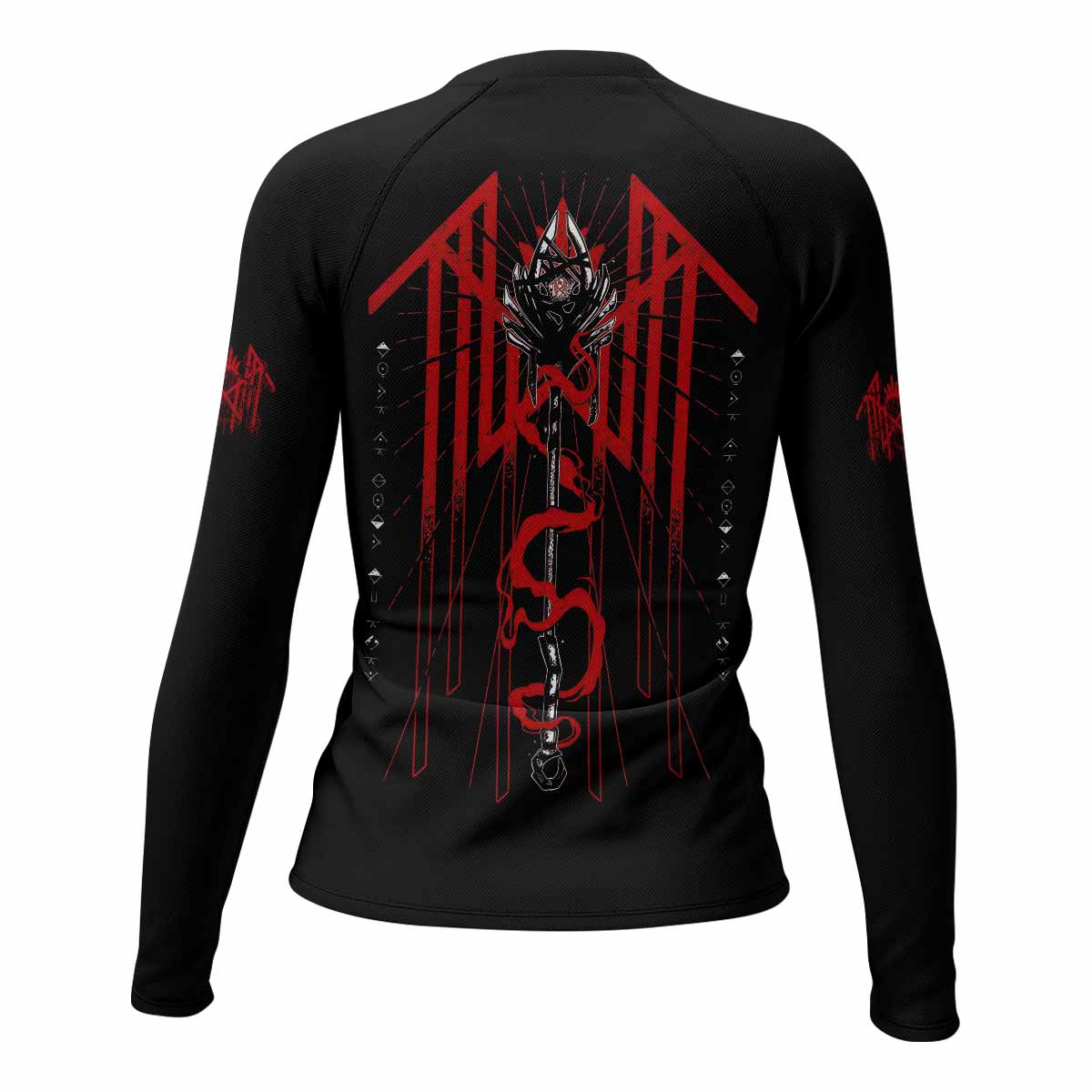 Divine Offering Women's Rash Guard Long Sleeve - back view mockup 