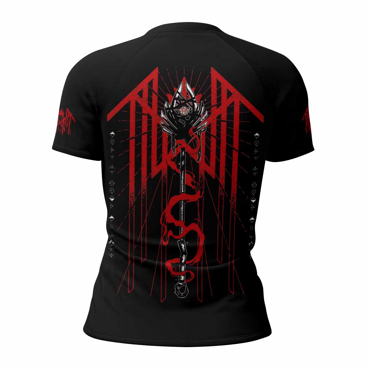 Divine Offering Women's Rash Guard Short Sleeve - back view mockup 