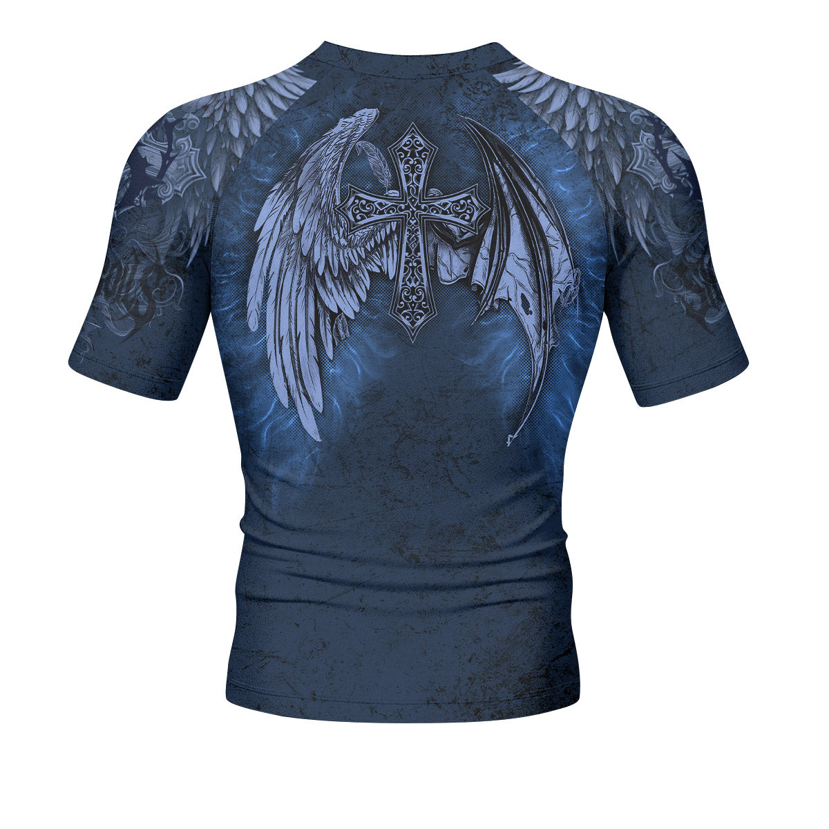 Duality of Souls Men’s Short Sleeve Rash Guard - back view mockup