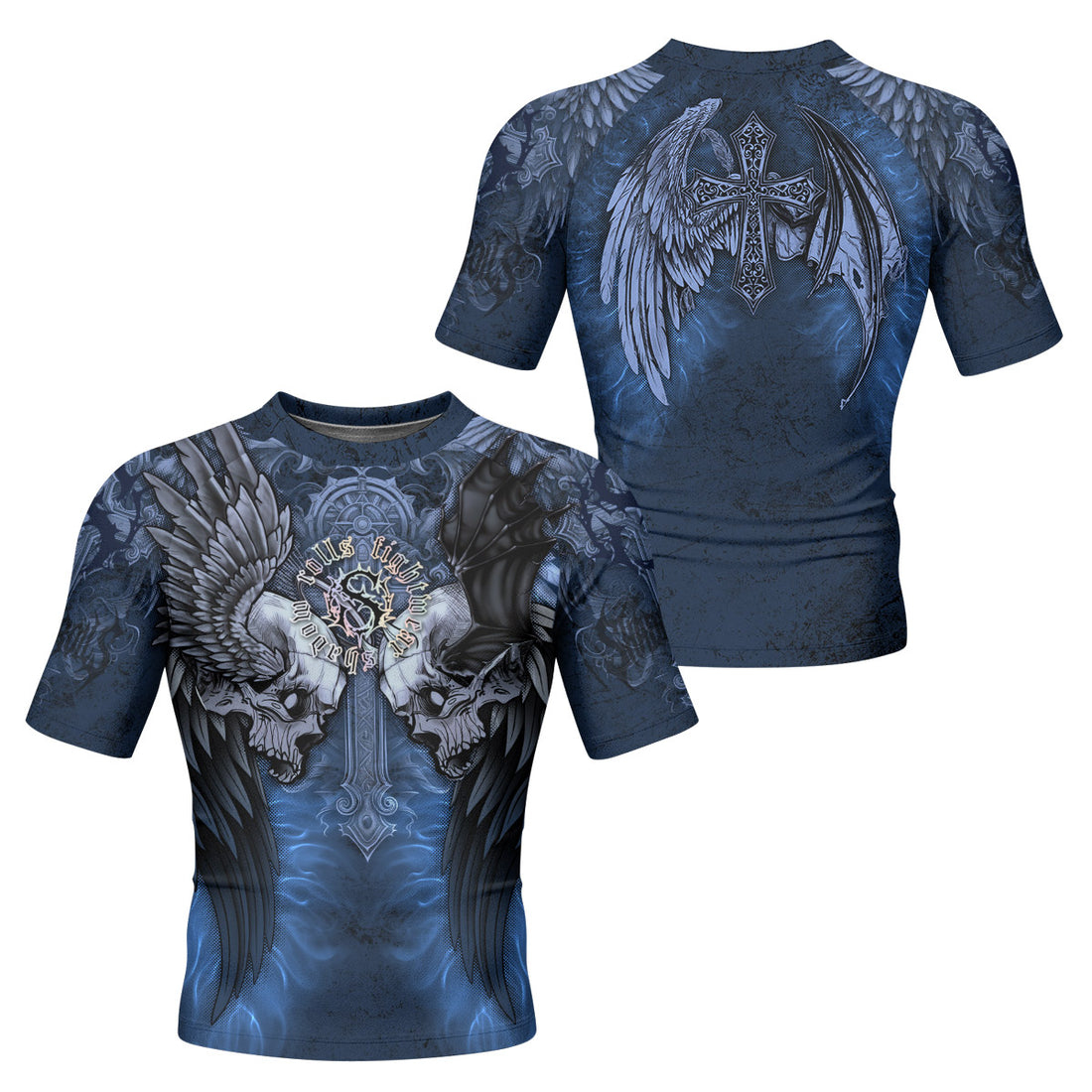 Duality of Souls Men’s Short Sleeve Rash Guard - front and back view