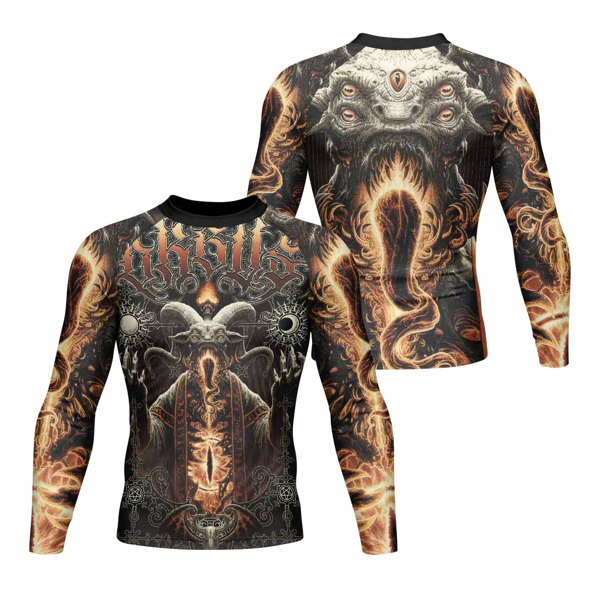 Eldritch Horror Men's Rash Guard Long Sleeve - front and back view