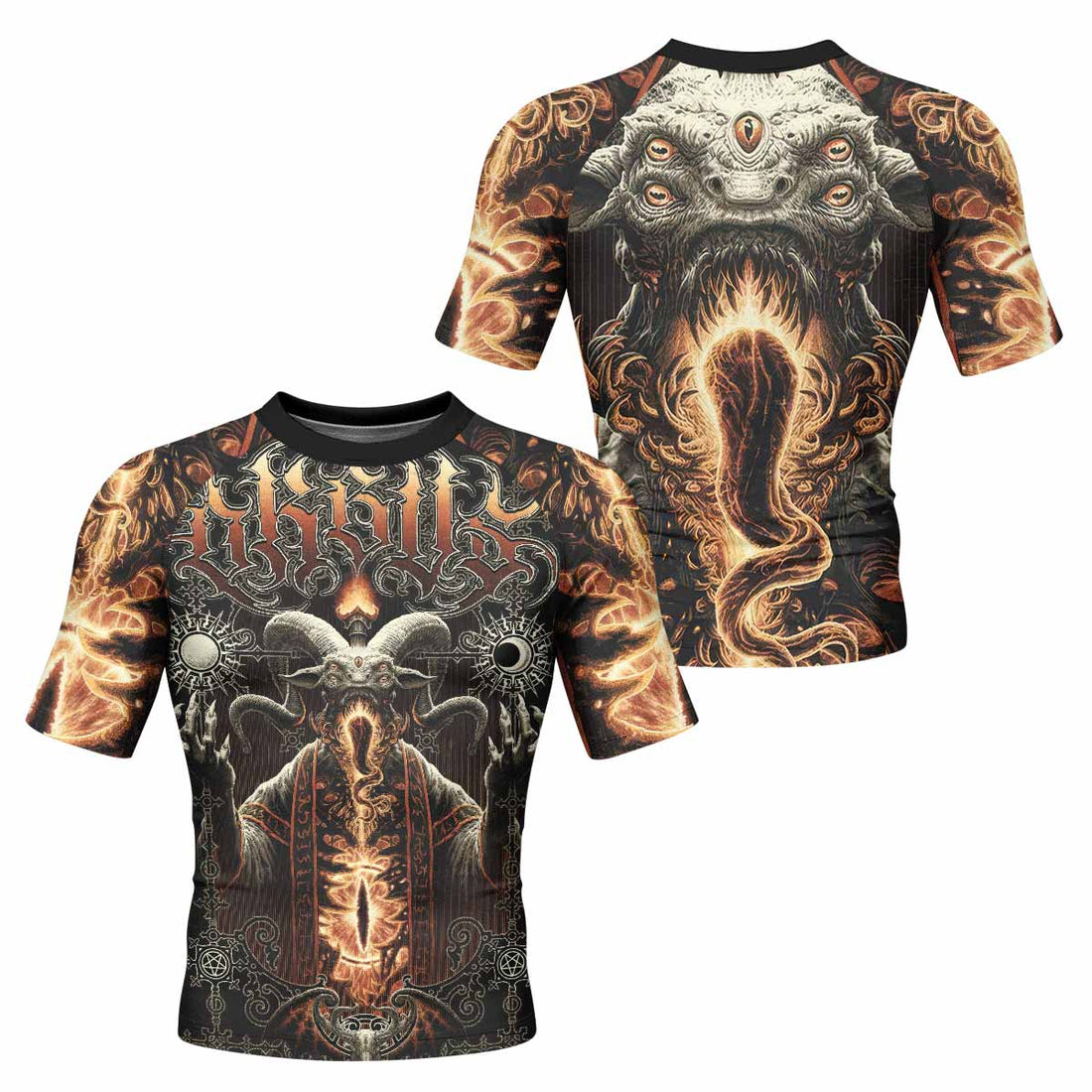 Eldritch Horror Men's Rash Guard Short Sleeve - front and back view