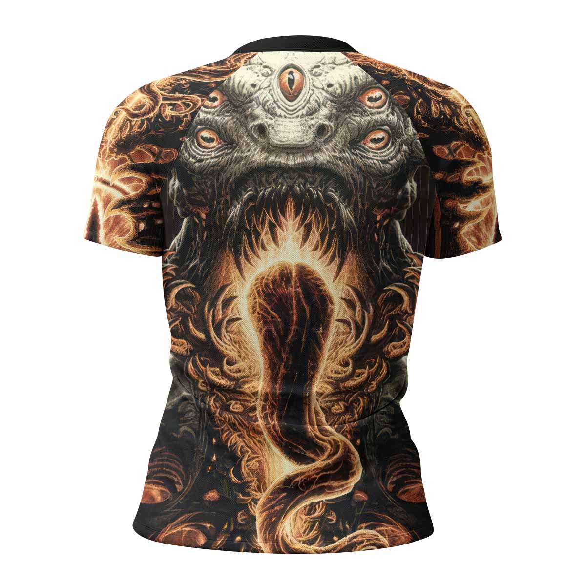 Eldritch Horror Women's Rash Guard Short Sleeve - back view mockup 