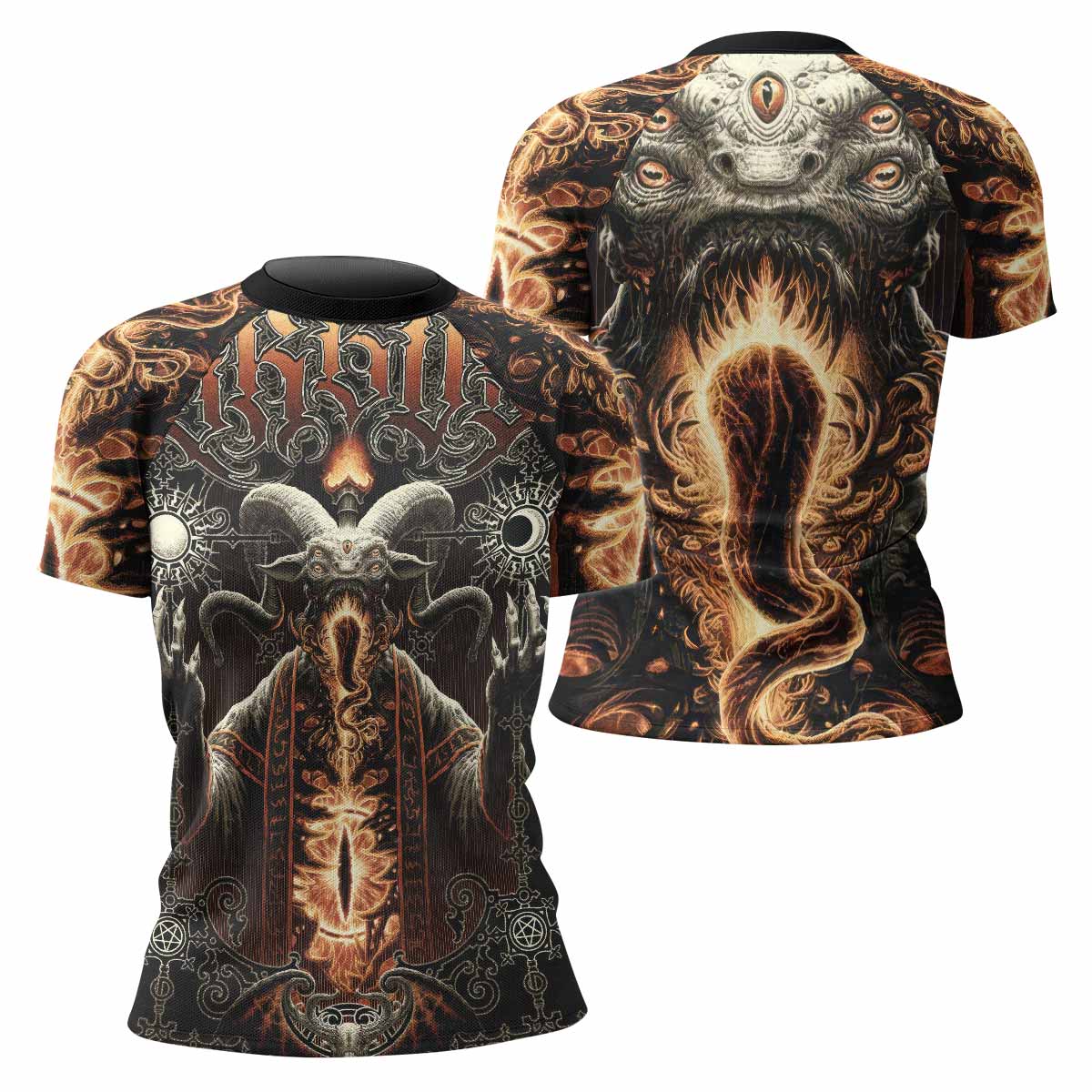 Eldritch Horror Women's Rash Guard Short Sleeve - front and back view