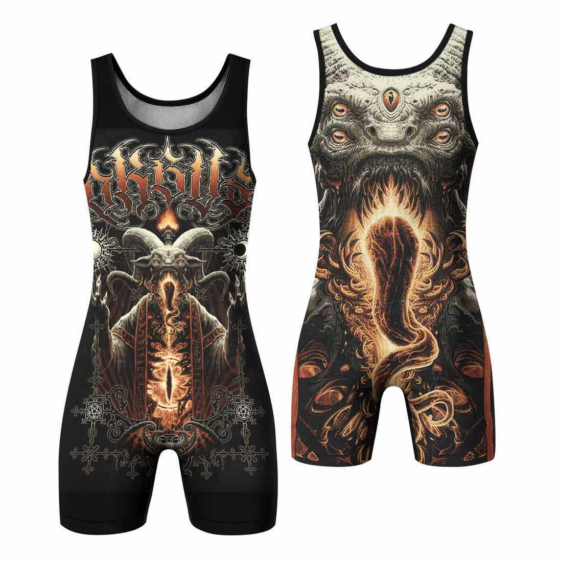 Eldritch Horror Wrestling Singlet - front and back view