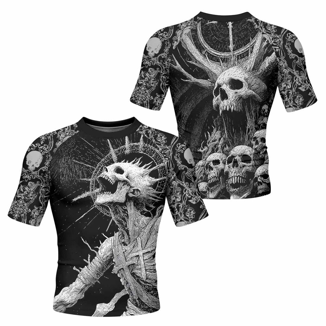Eternal Scream Men's Rash Guard Short Sleeve - front and back view