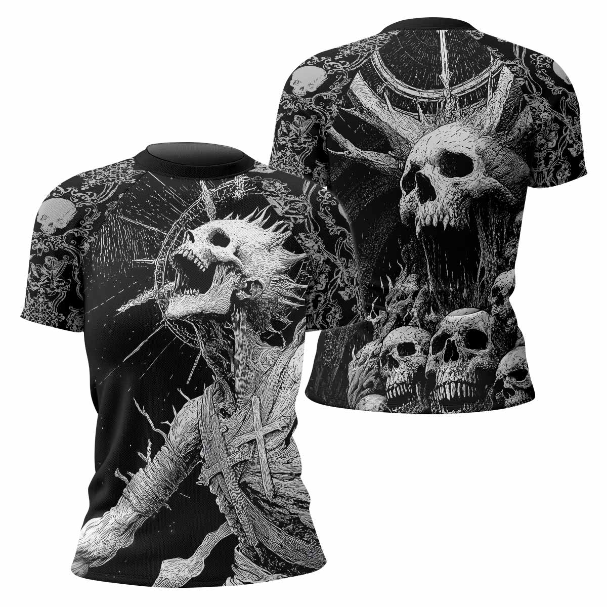 Eternal Scream Women's Rash Guard Short Sleeve - front and back view