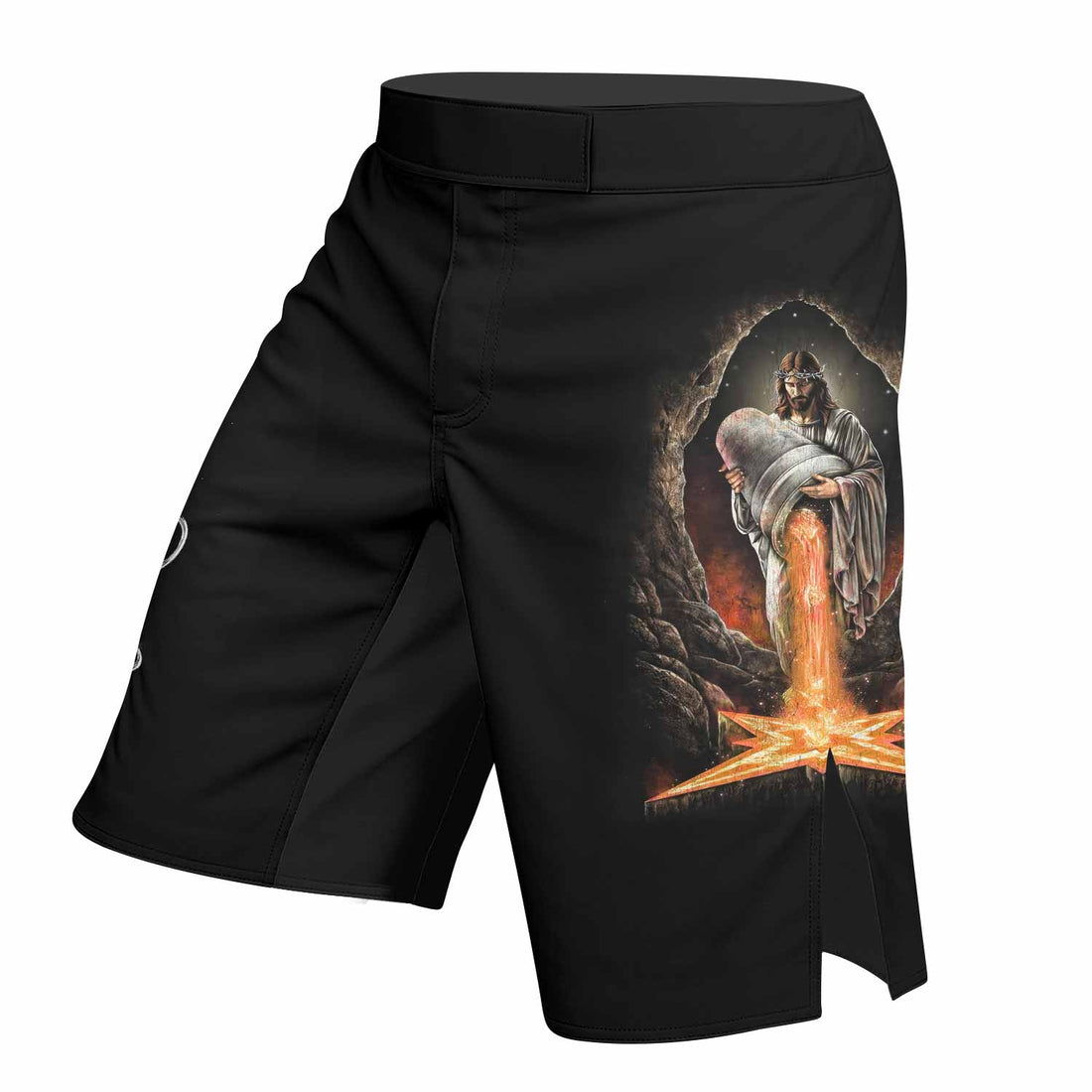 Faith Over Fear Fight Shorts – right side mockup