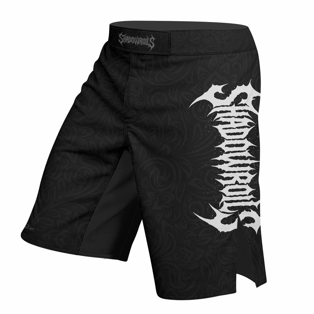 Faith Over Fear Dark Halo Fight Shorts - right side mockup