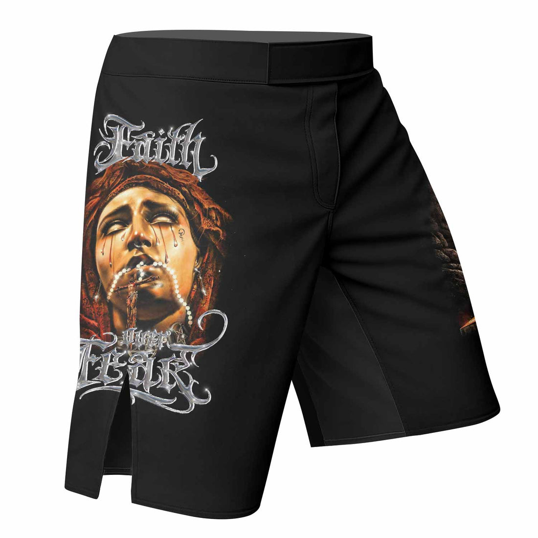 Faith Over Fear Fight Shorts – right side mockup