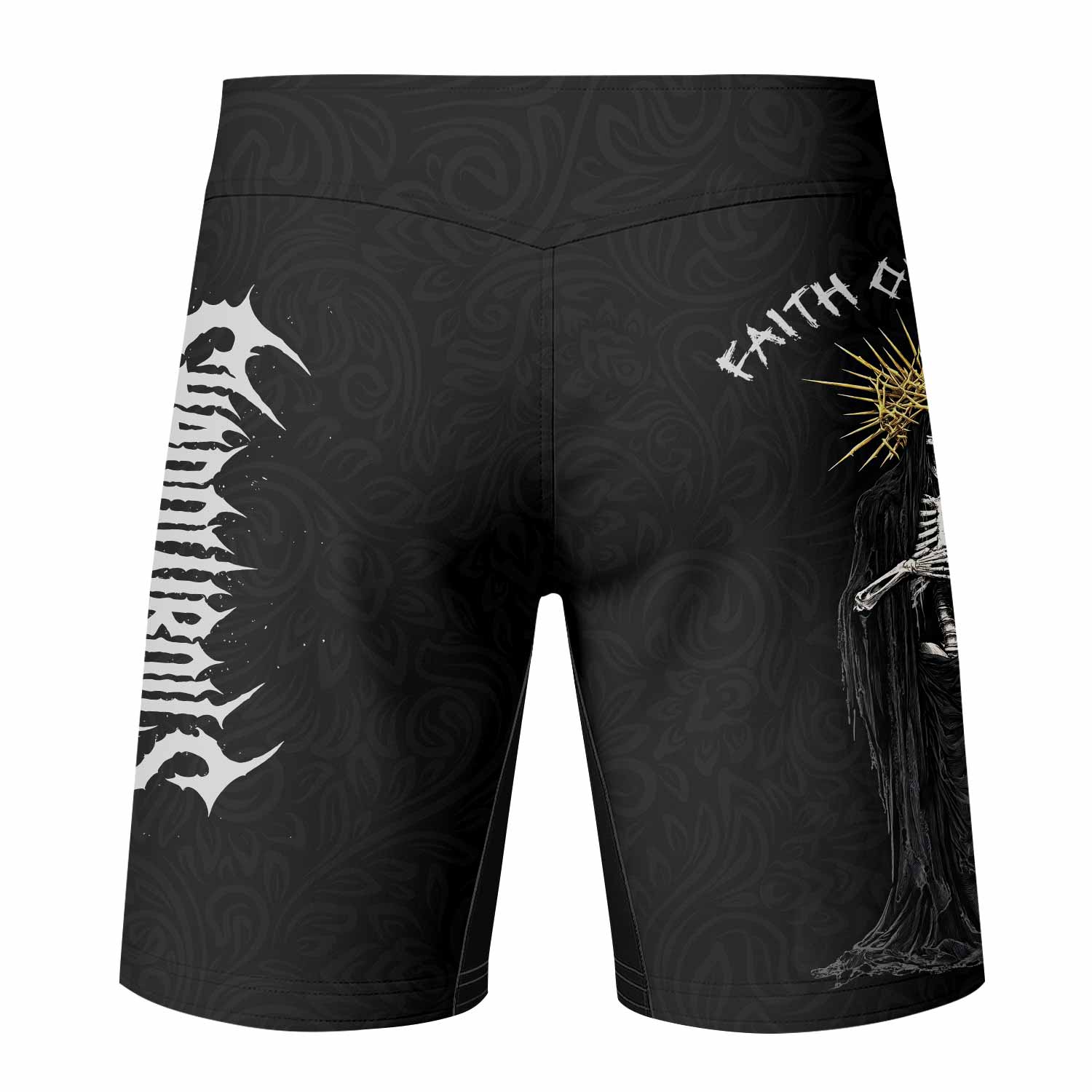 Faith Over Fear Dark Halo Fight Shorts - back view mockup