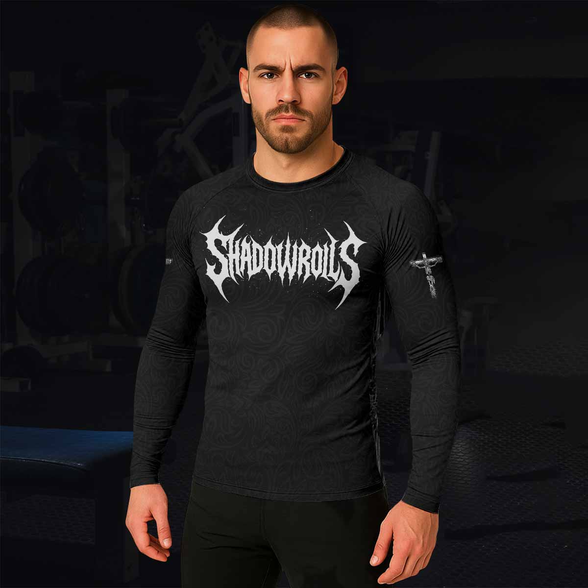 Faith Over Fear Dark Halo Men's Rash Guard Long Sleeve - lifestyle view