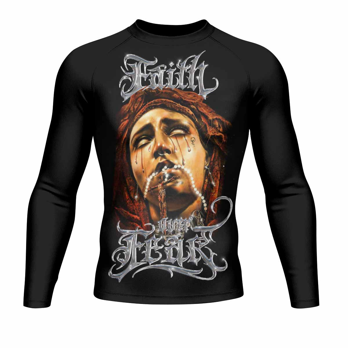 Faith Over Fear Men's Rash Guard Long Sleeve – front view mockup 