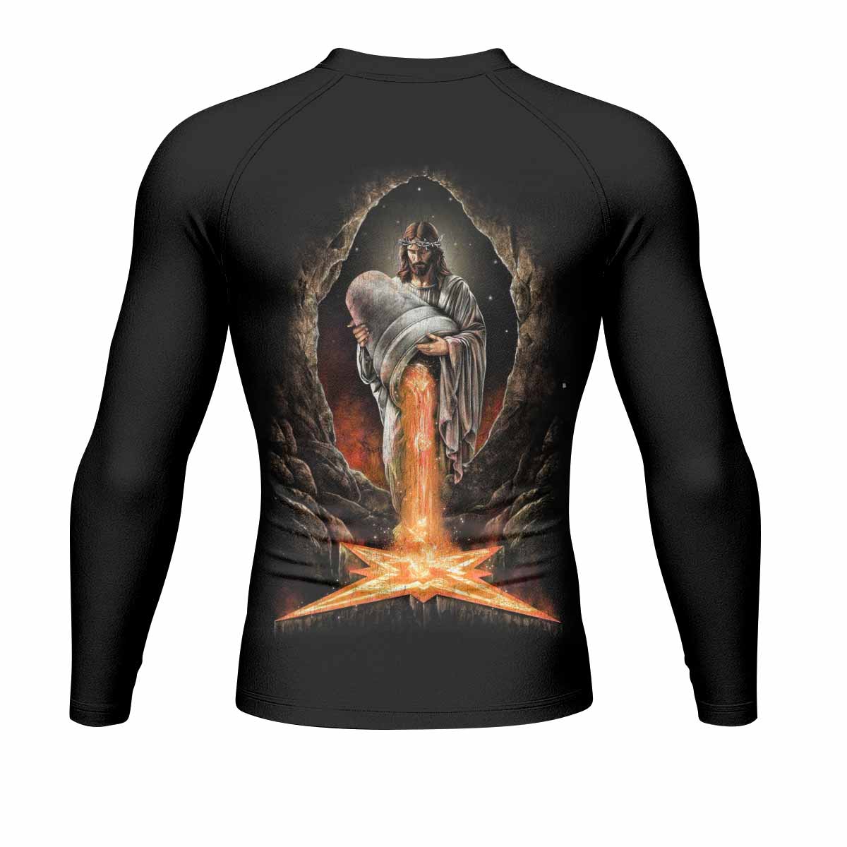 Faith Over Fear Men's Rash Guard Long Sleeve – back view mockup 