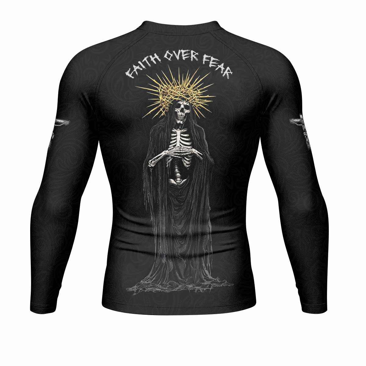 Faith Over Fear Dark Halo Men's Rash Guard Long Sleeve - back view mockup 