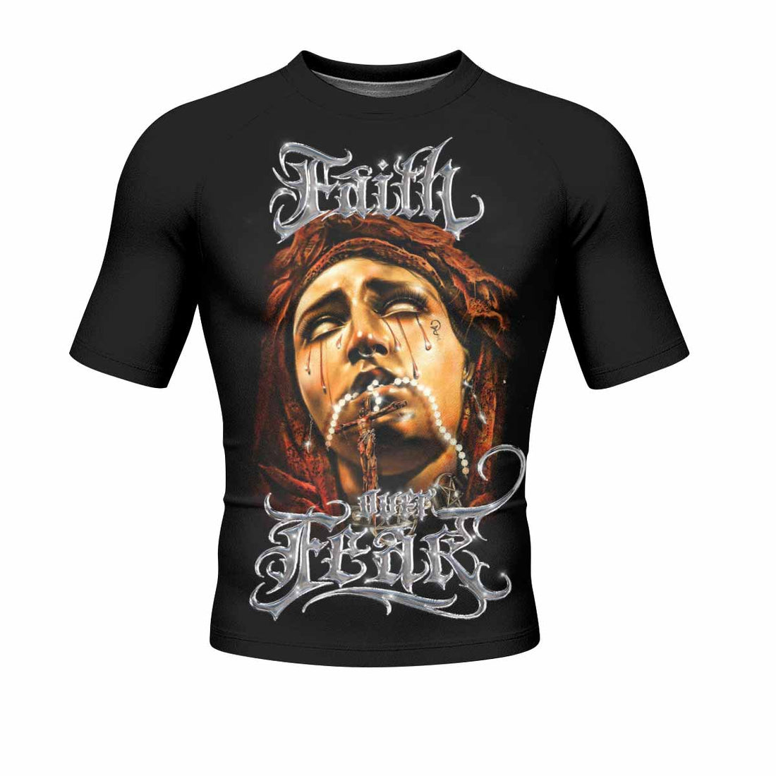 Faith Over Fear Men's Rash Guard Short Sleeve – front and back view