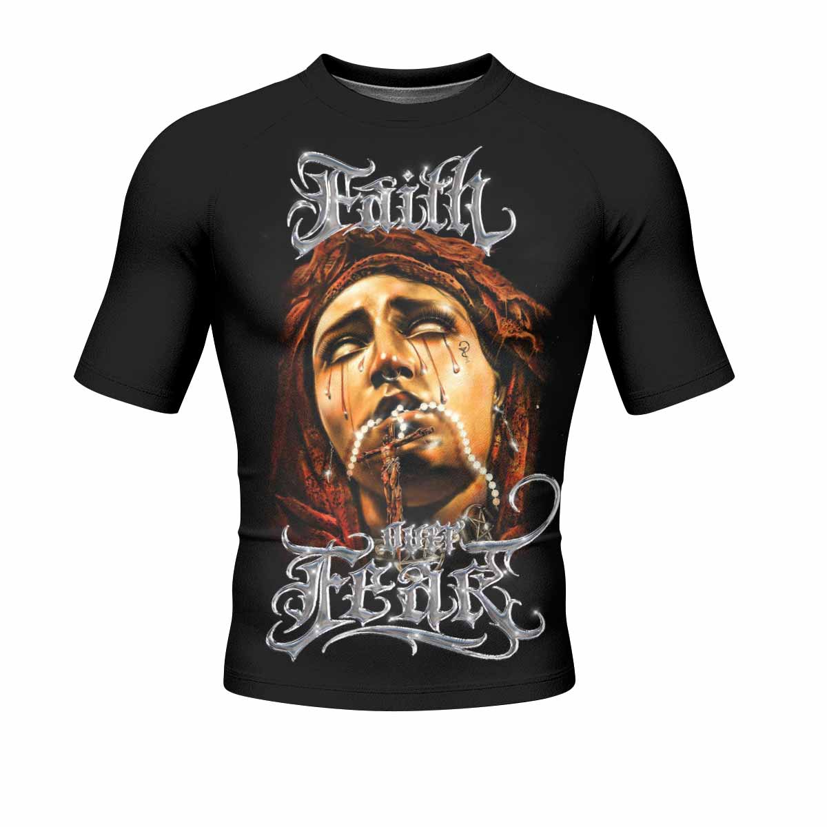 Faith Over Fear Men's Rash Guard Short Sleeve – front view mockup 