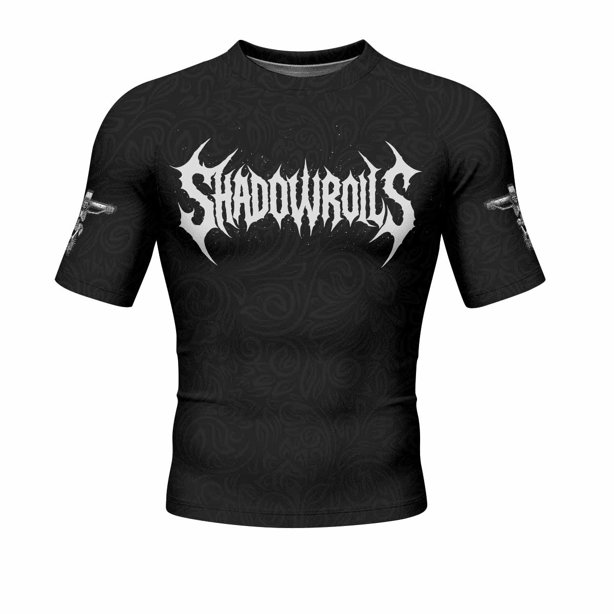 Faith Over Fear Dark Halo Men's Rash Guard Short Sleeve - front view mockup 