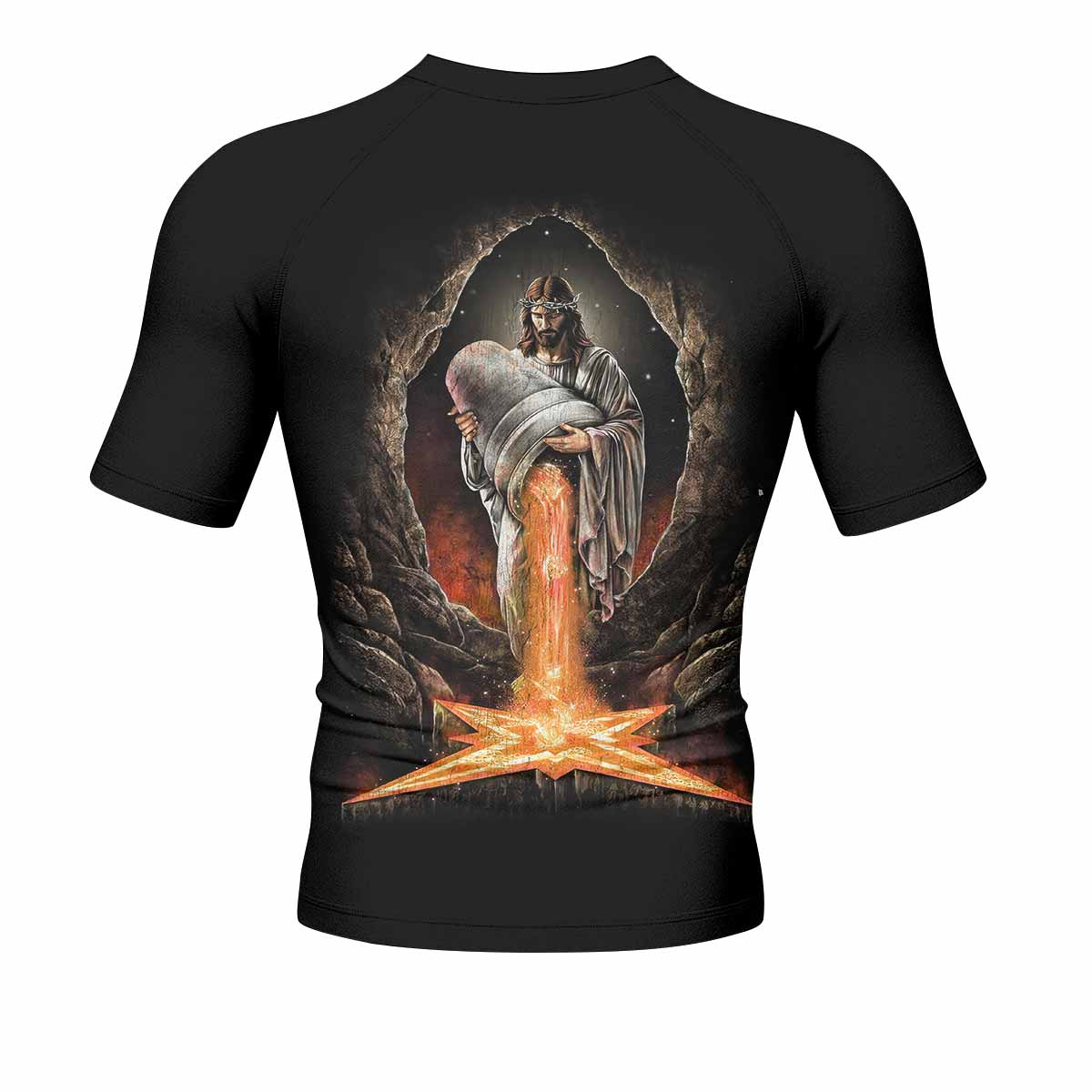 Faith Over Fear Men's Rash Guard Short Sleeve – back view mockup 