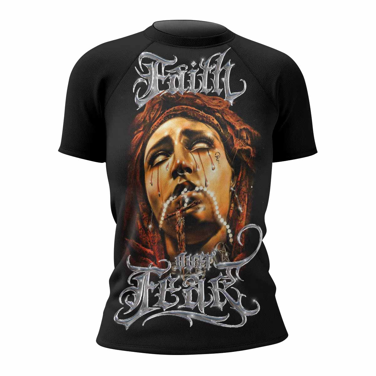 Faith Over Fear Women's Rash Guard Short Sleeve – front view mockup 