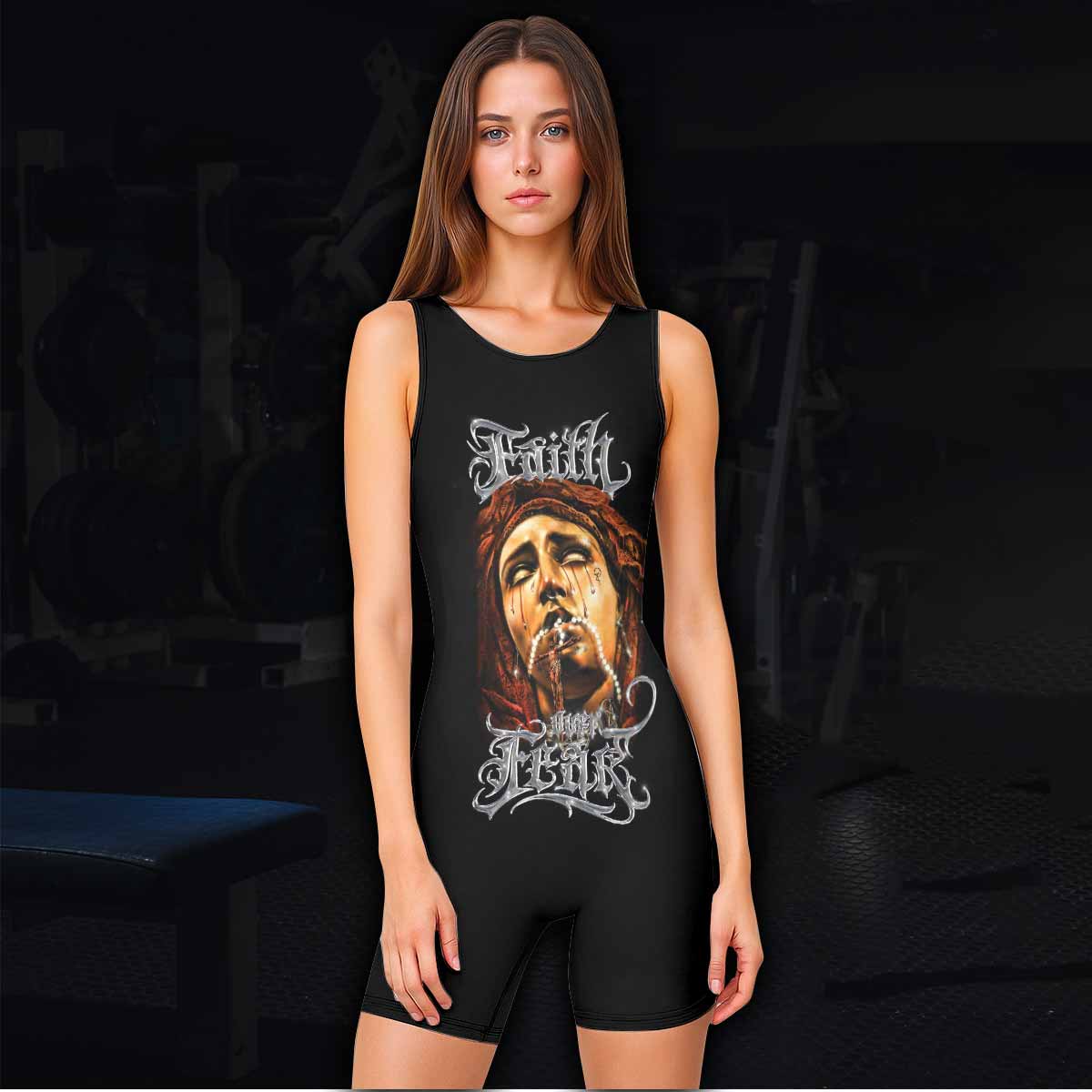 Faith Over Fear Wrestling Singlet – women's lifestyle view