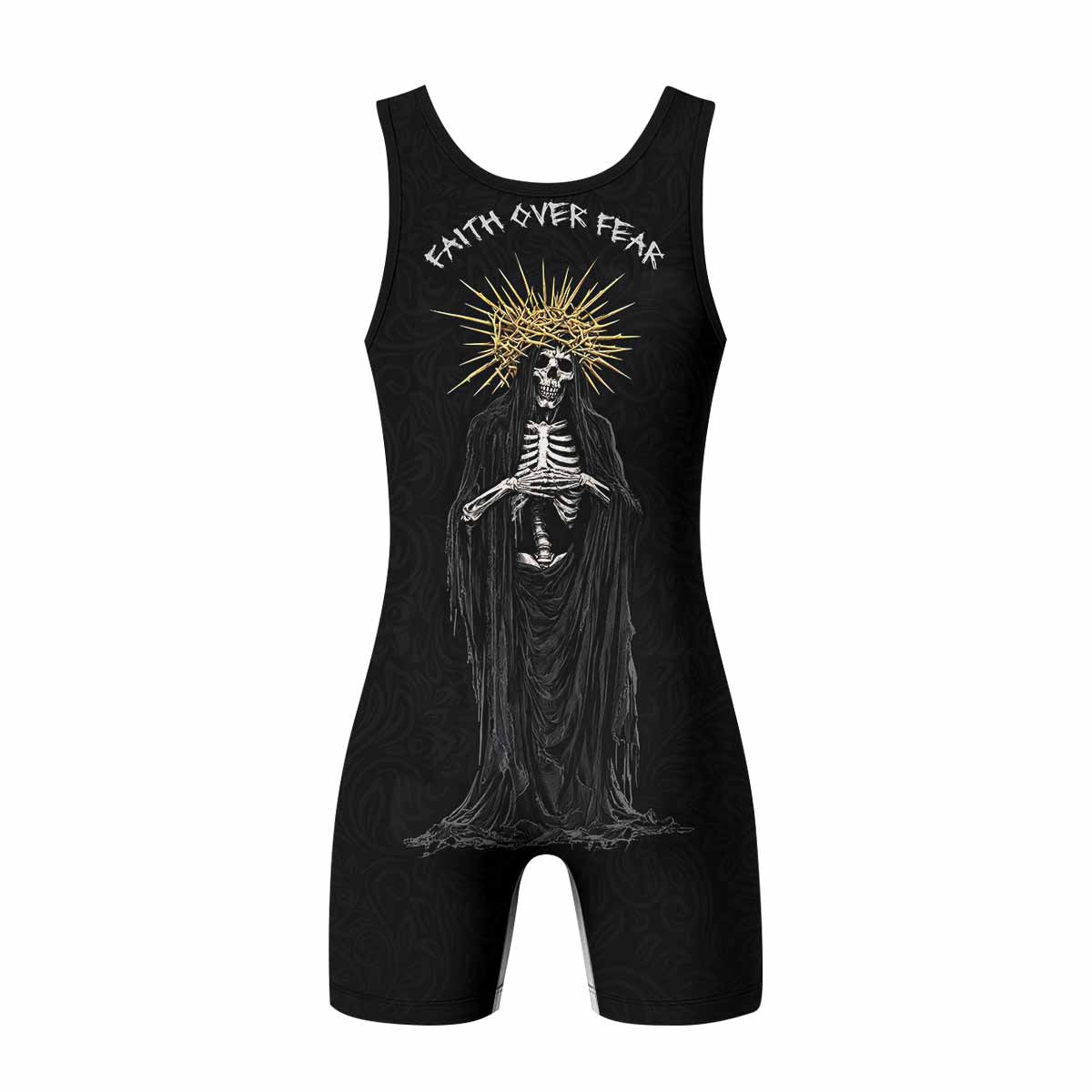 Faith Over Fear Dark Halo Wrestling Singlet - back view mockup 