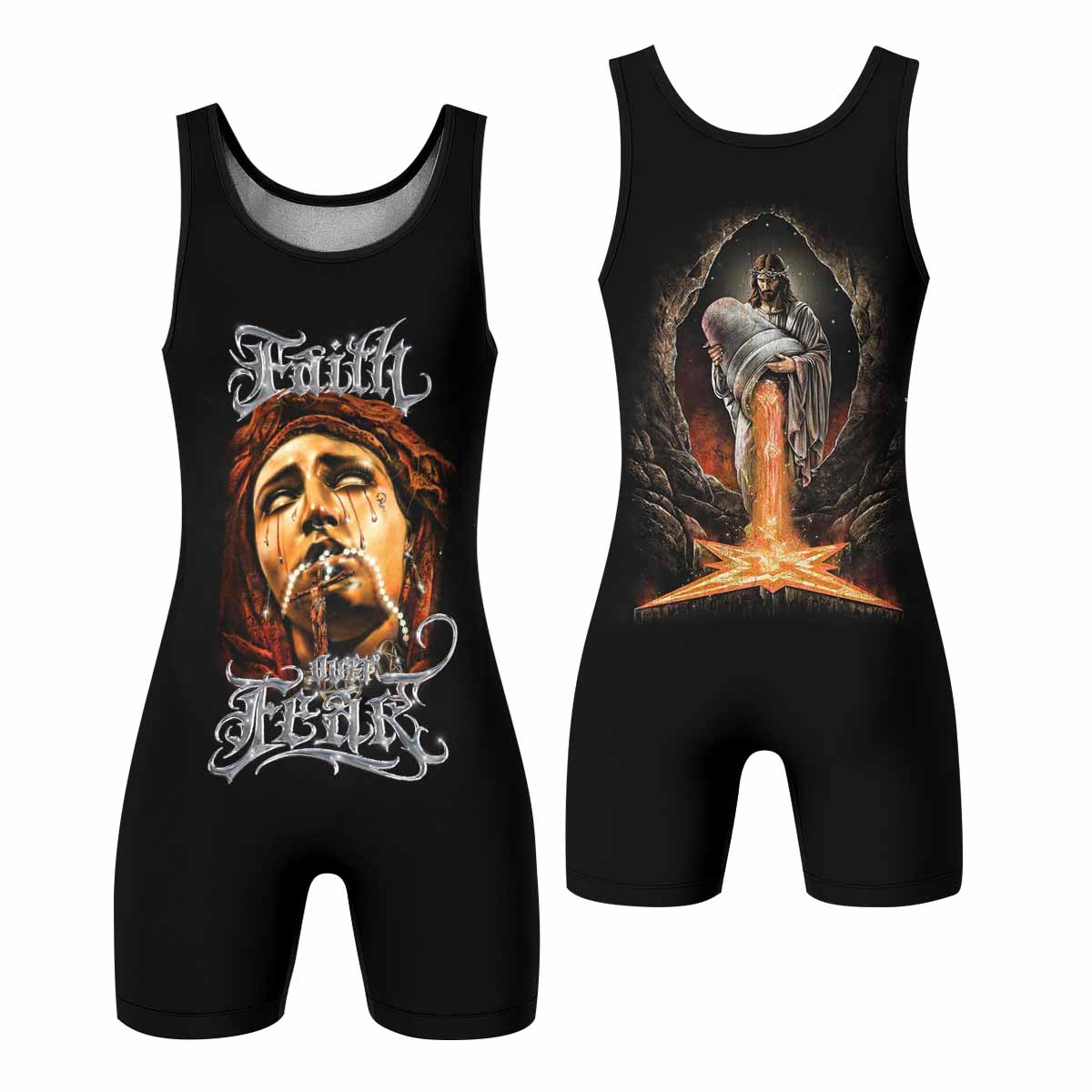Faith Over Fear Wrestling Singlet – front and back view