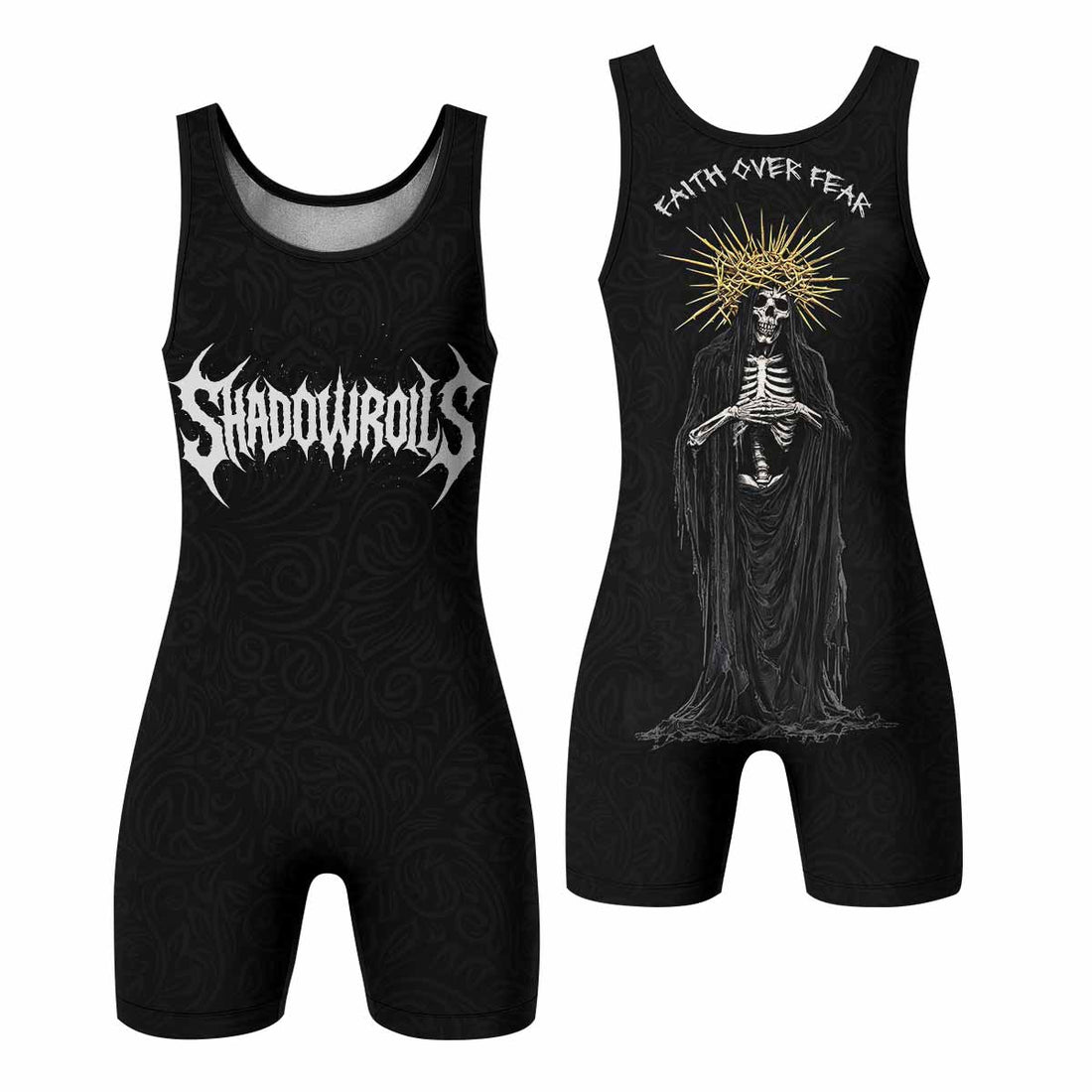 Faith Over Fear Dark Halo Wrestling Singlet - front and back view