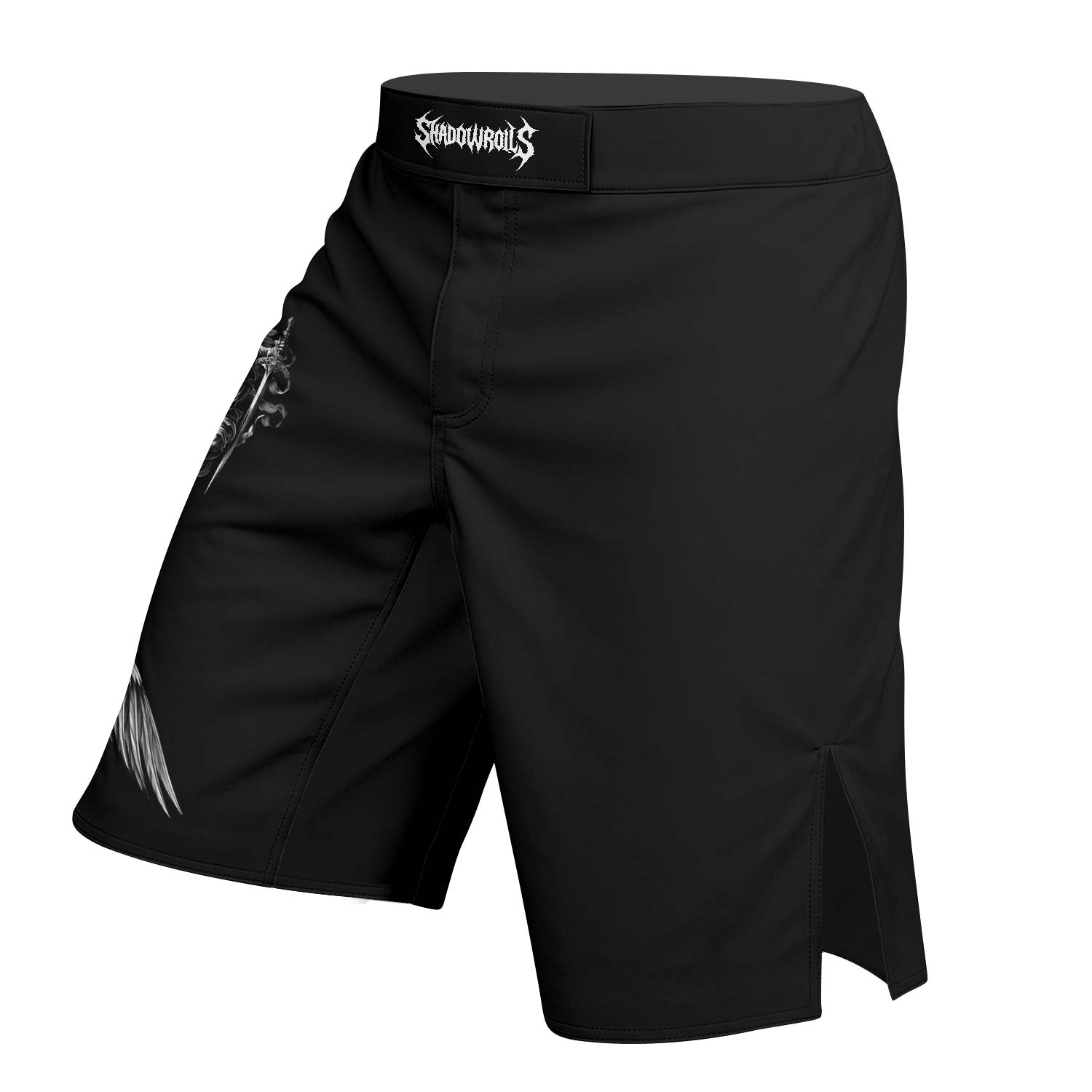 Fall of Icarus Fight Shorts – left side mockup