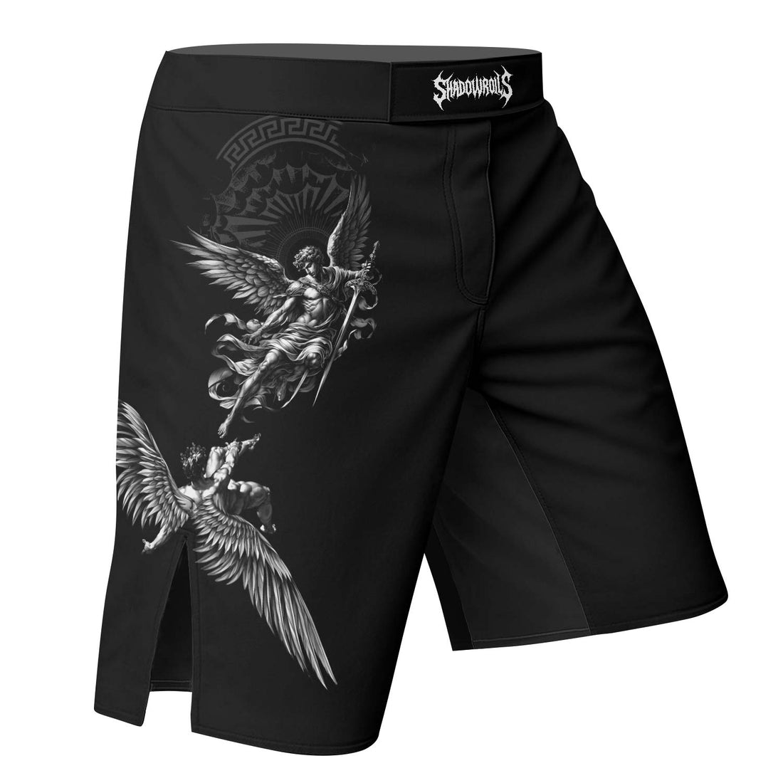 Fall of Icarus Fight Shorts – right side mockup
